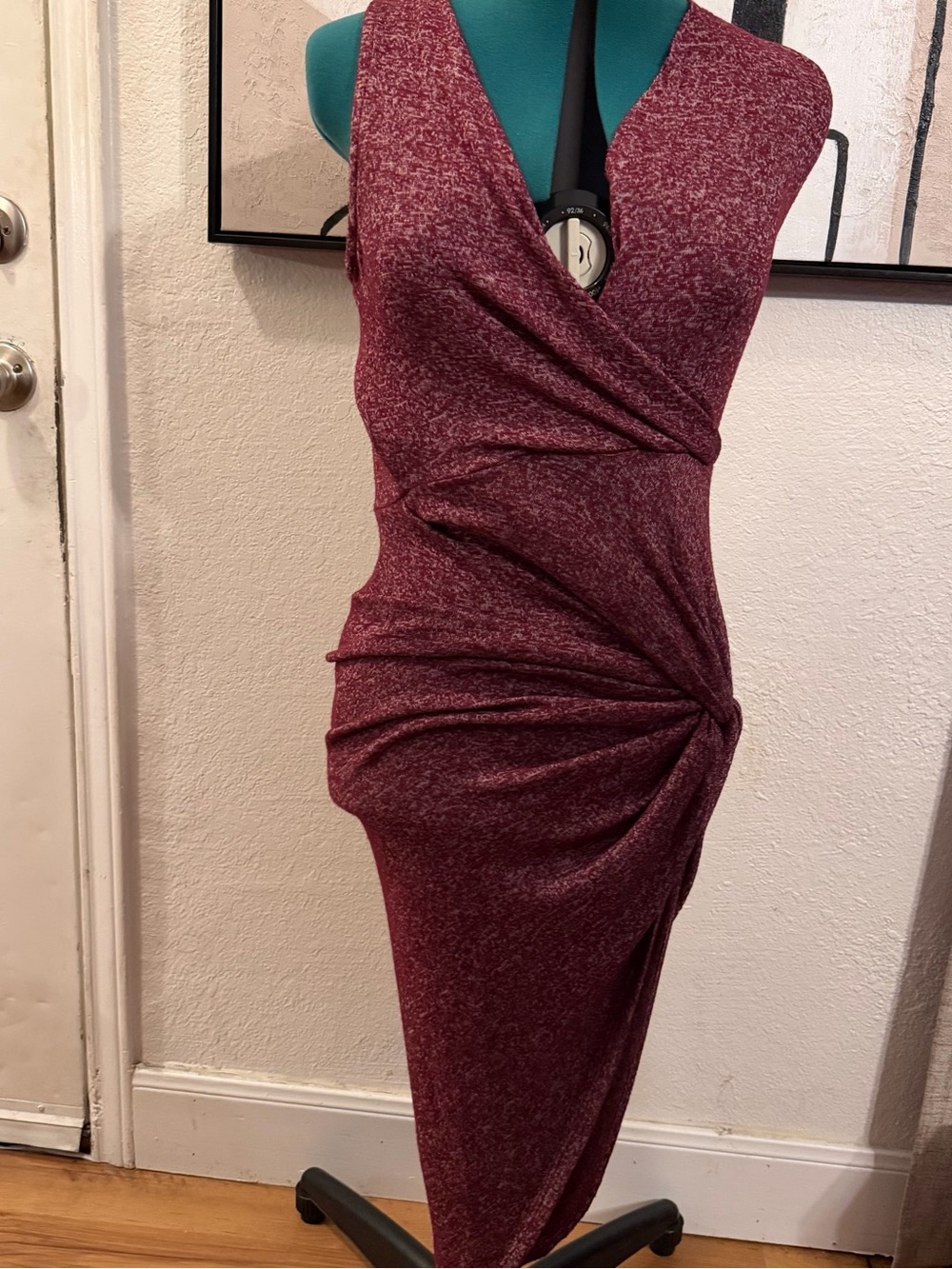 Love Culture One-Shoulder Twist-Detail Marled Wine Dress